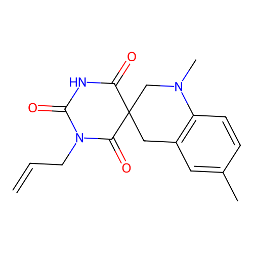 1',6'-dimethyl-1-prop-2-enylspiro[1,3-diazinane-5,3'-2,4-dihydroquinoline]-2,4,6-trione structure