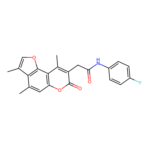 N-(4-fluorophenyl)-2-(3,4,9-trimethyl-7-oxo-7H-furo[2,3-f]chromen-8-yl)acetamide structure