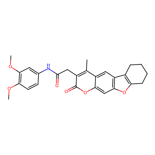 N-(3,4-dimethoxyphenyl)-2-(4-methyl-2-oxo-6,7,8,9-tetrahydro-2H-benzofuro[3,2-g]chromen-3-yl)acetamide structure