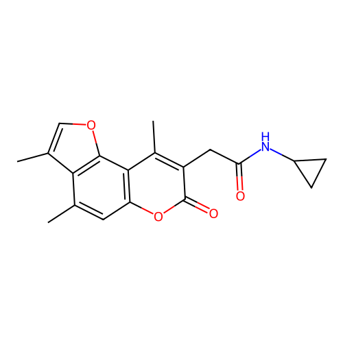 N-cyclopropyl-2-(3,4,9-trimethyl-7-oxo-7H-furo[2,3-f]chromen-8-yl)acetamide structure