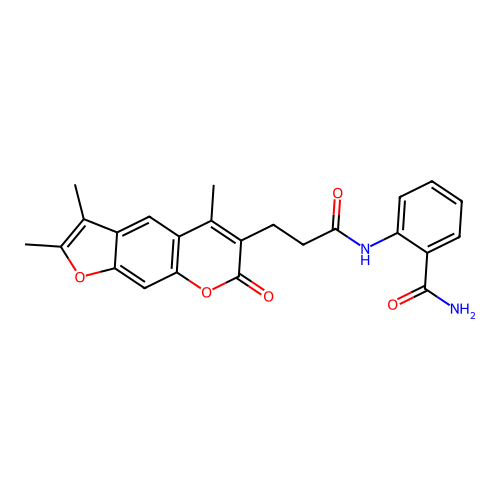 2-(3-(2,3,5-trimethyl-7-oxo-7H-furo[3,2-g]chromen-6-yl)propanamido)benzamide structure