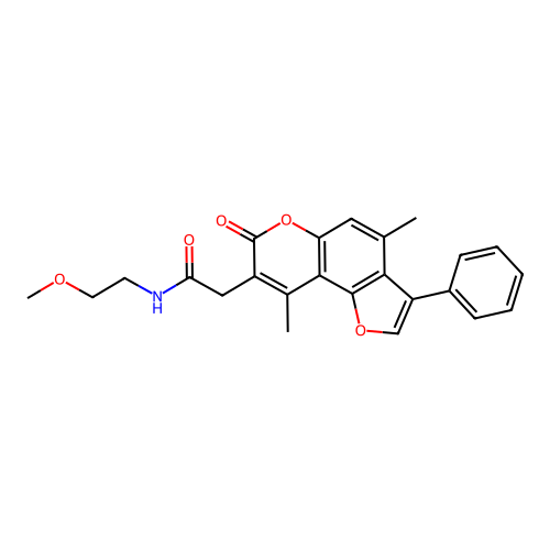 2-(4,9-dimethyl-7-oxo-3-phenyl-7H-furo[2,3-f]chromen-8-yl)-N-(2-methoxyethyl)acetamide structure