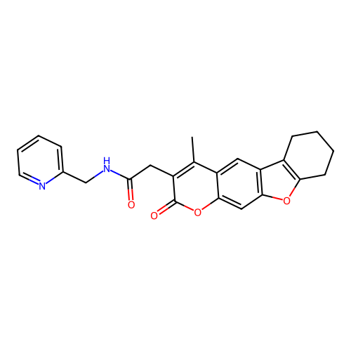 2-(4-methyl-2-oxo-6,7,8,9-tetrahydro-2H-benzofuro[3,2-g]chromen-3-yl)-N-(pyridin-2-ylmethyl)acetamide structure