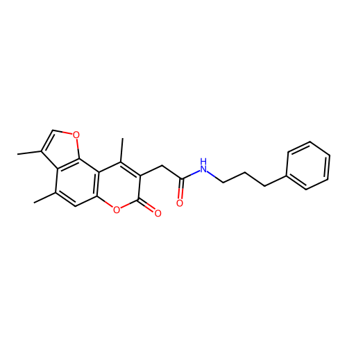 N-(3-phenylpropyl)-2-(3,4,9-trimethyl-7-oxo-7H-furo[2,3-f]chromen-8-yl)acetamide structure