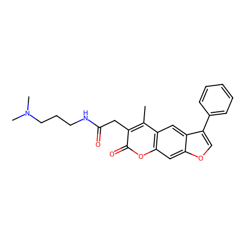 N-(3-(dimethylamino)propyl)-2-(5-methyl-7-oxo-3-phenyl-7H-furo[3,2-g]chromen-6-yl)acetamide structure