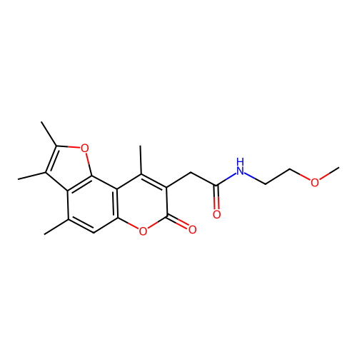 N-(2-methoxyethyl)-2-(2,3,4,9-tetramethyl-7-oxo-7H-furo[2,3-f]chromen-8-yl)acetamide structure