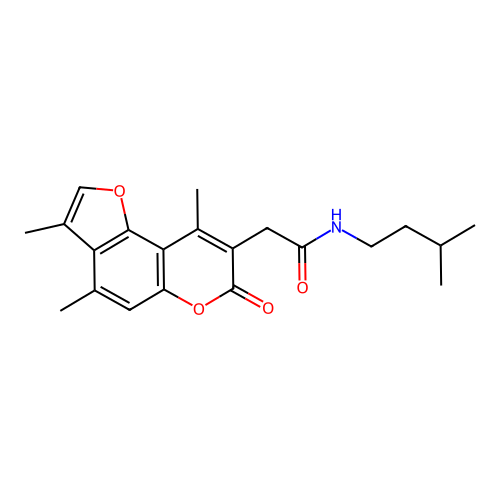 N-isopentyl-2-(3,4,9-trimethyl-7-oxo-7H-furo[2,3-f]chromen-8-yl)acetamide structure