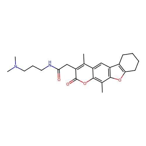 2-(4,11-dimethyl-2-oxo-6,7,8,9-tetrahydro-2H-benzofuro[3,2-g]chromen-3-yl)-N-(3-(dimethylamino)propyl)acetamide structure