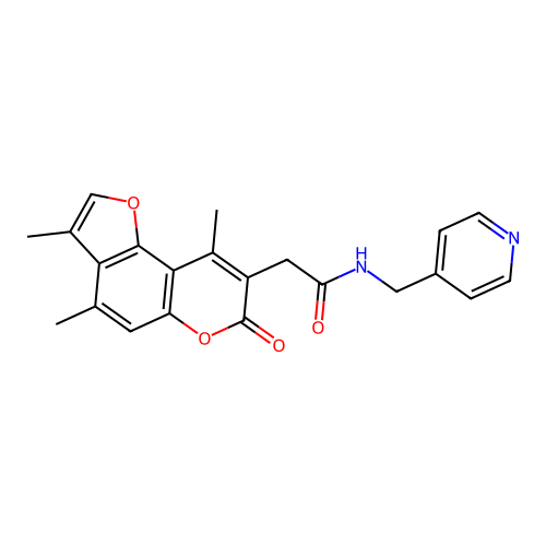 N-(pyridin-4-ylmethyl)-2-(3,4,9-trimethyl-7-oxo-7H-furo[2,3-f]chromen-8-yl)acetamide structure