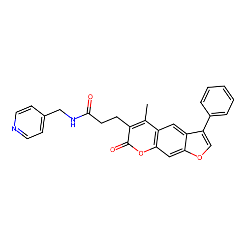 3-(5-methyl-7-oxo-3-phenyl-7H-furo[3,2-g]chromen-6-yl)-N-(pyridin-4-ylmethyl)propanamide structure