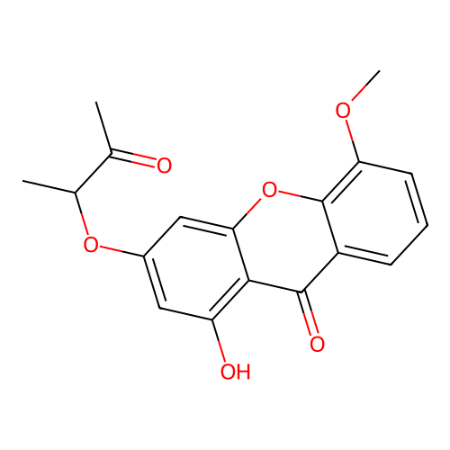 1-hydroxy-5-methoxy-3-((3-oxobutan-2-yl)oxy)-9H-xanthen-9-one structure