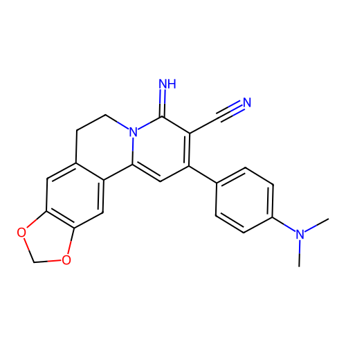 2-(4-(dimethylamino)phenyl)-4-imino-6,7-dihydro-4H-[1,3]dioxolo[4,5-g]pyrido[2,1-a]isoquinoline-3-carbonitrile structure