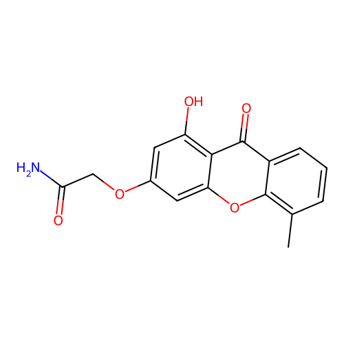 2-((1-hydroxy-5-methyl-9-oxo-9H-xanthen-3-yl)oxy)acetamide structure