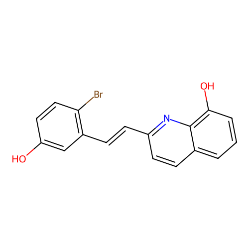 2-[(E)-2-(2-bromo-5-hydroxyphenyl)ethenyl]quinolin-8-ol structure