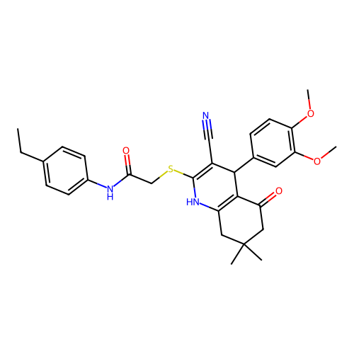 2-[[3-cyano-4-(3,4-dimethoxyphenyl)-7,7-dimethyl-5-oxo-1,4,6,8-tetrahydroquinolin-2-yl]sulfanyl]-N-(4-ethylphenyl)acetamide structure