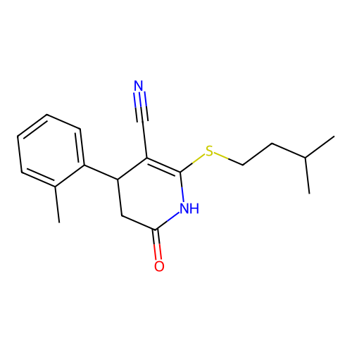 6-(3-methylbutylsulfanyl)-4-(2-methylphenyl)-2-oxo-3,4-dihydro-1H-pyridine-5-carbonitrile structure