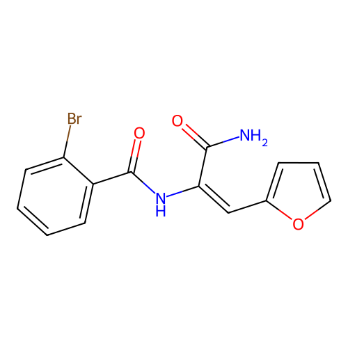 N-[3-amino-1-(furan-2-yl)-3-oxoprop-1-en-2-yl]-2-bromobenzamide structure