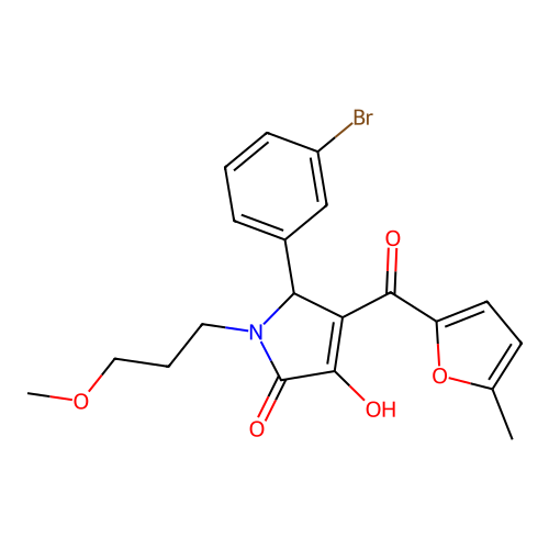 5-(3-bromophenyl)-3-hydroxy-1-(3-methoxypropyl)-4-(5-methylfuran-2-carbonyl)-2,5-dihydro-1H-pyrrol-2-one structure