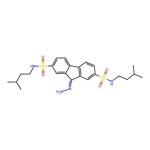 9-hydrazono-N2,N7-diisopentyl-9H-fluorene-2,7-disulfonamide structure