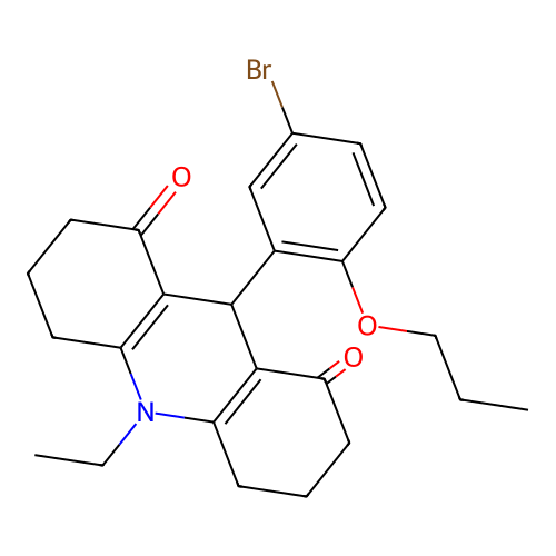 9-(5-bromo-2-propoxyphenyl)-10-ethyl-3,4,5,6,7,9-hexahydro-2H-acridine-1,8-dione structure