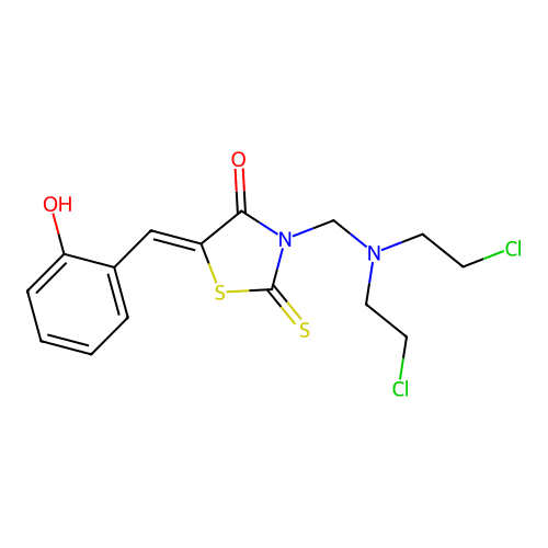 3-((bis(2-chloroethyl)amino)methyl)-5-(2-hydroxybenzylidene) structure