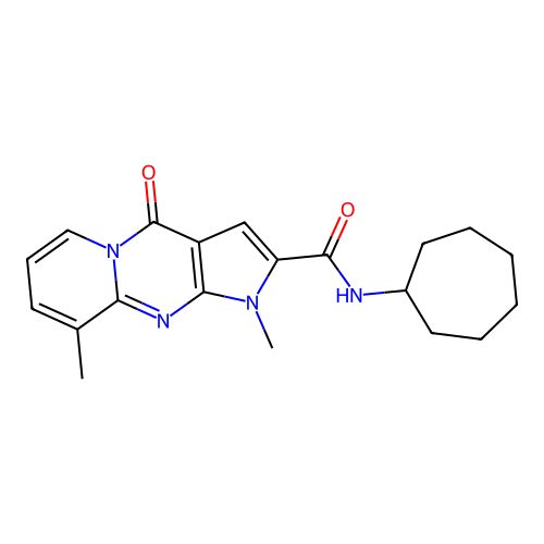 N-cycloheptyl-1,9-dimethyl-4-oxo-1,4-dihydropyrido[1,2-a]pyrrolo[2,3-d]pyrimidine-2-carboxamide structure