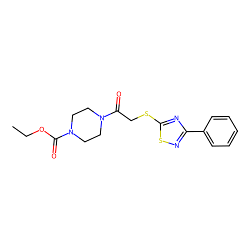 Ethyl 4-(2-((3-phenyl-1,2,4-thiadiazol-5-yl)thio)acetyl)piperazine-1-carboxylate structure