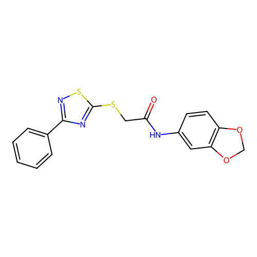 N-(benzo[d][1,3]dioxol-5-yl)-2-((3-phenyl-1,2,4-thiadiazol-5-yl)thio)acetamide structure