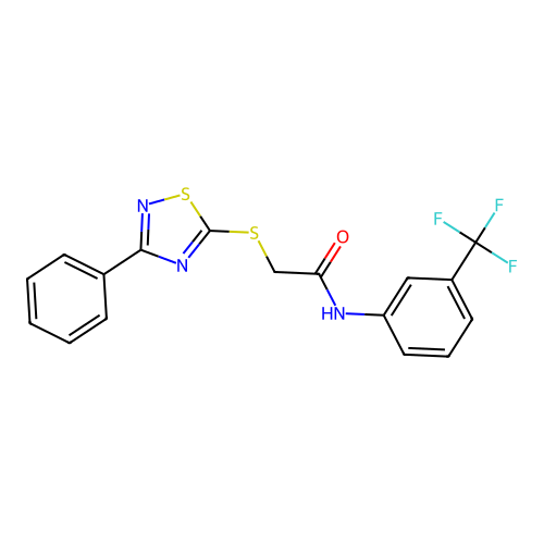 2-[(3-phenyl-1,2,4-thiadiazol-5-yl)sulfanyl]-N-[3-(trifluoromethyl)phenyl]acetamide structure