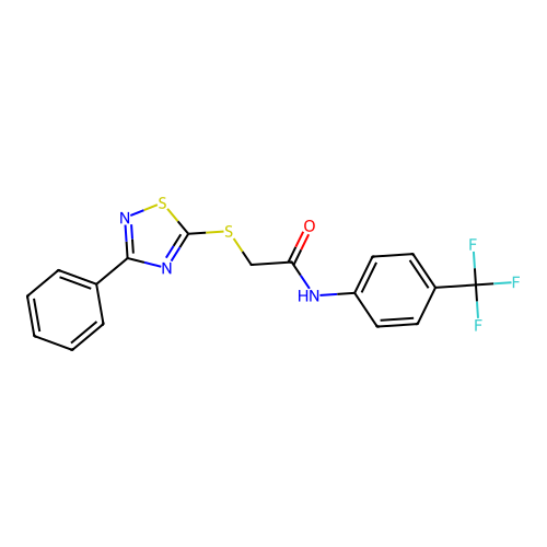 2-[(3-phenyl-1,2,4-thiadiazol-5-yl)sulfanyl]-N-[4-(trifluoromethyl)phenyl]acetamide structure