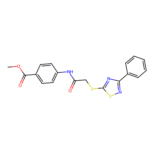 Methyl 4-(2-((3-phenyl-1,2,4-thiadiazol-5-yl)thio)acetamido)benzoate structure