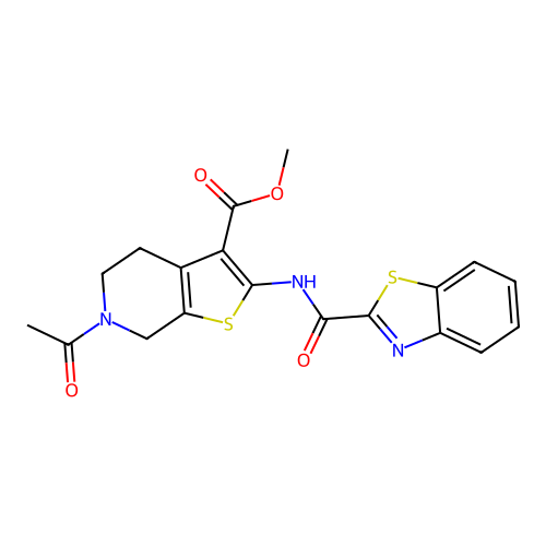 methyl 6-acetyl-2-(1,3-benzothiazole-2-carbonylamino)-5,7-dihydro-4H-thieno[2,3-c]pyridine-3-carboxylate structure