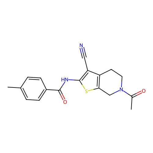 N-(6-acetyl-3-cyano-5,7-dihydro-4H-thieno[2,3-c]pyridin-2-yl)-4-methylbenzamide structure