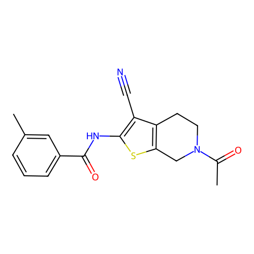 N-(6-acetyl-3-cyano-5,7-dihydro-4H-thieno[2,3-c]pyridin-2-yl)-3-methylbenzamide structure