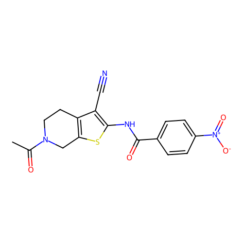N-(6-acetyl-3-cyano-5,7-dihydro-4H-thieno[2,3-c]pyridin-2-yl)-4-nitrobenzamide structure