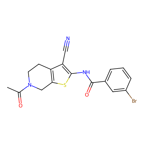 N-(6-acetyl-3-cyano-5,7-dihydro-4H-thieno[2,3-c]pyridin-2-yl)-3-bromobenzamide structure