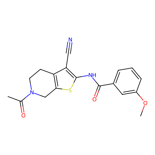 N-(6-acetyl-3-cyano-5,7-dihydro-4H-thieno[2,3-c]pyridin-2-yl)-3-methoxybenzamide structure
