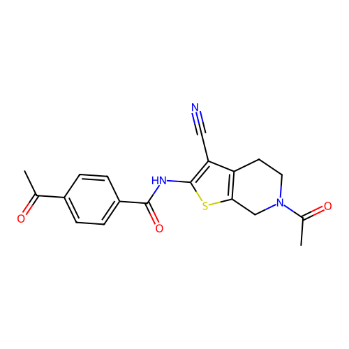 4-acetyl-N-(6-acetyl-3-cyano-5,7-dihydro-4H-thieno[2,3-c]pyridin-2-yl)benzamide structure
