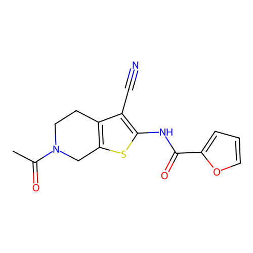 N-(6-acetyl-3-cyano-4,5,6,7-tetrahydrothieno[2,3-c]pyridin-2-yl)furan-2-carboxamide structure