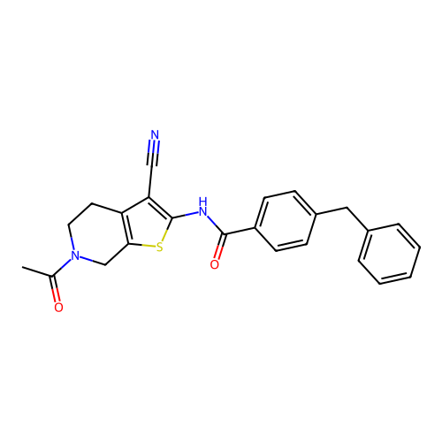 N-(6-acetyl-3-cyano-5,7-dihydro-4H-thieno[2,3-c]pyridin-2-yl)-4-benzylbenzamide structure