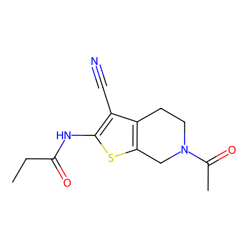 N-(6-acetyl-3-cyano-4,5,6,7-tetrahydrothieno[2,3-c]pyridin-2-yl)propionamide structure