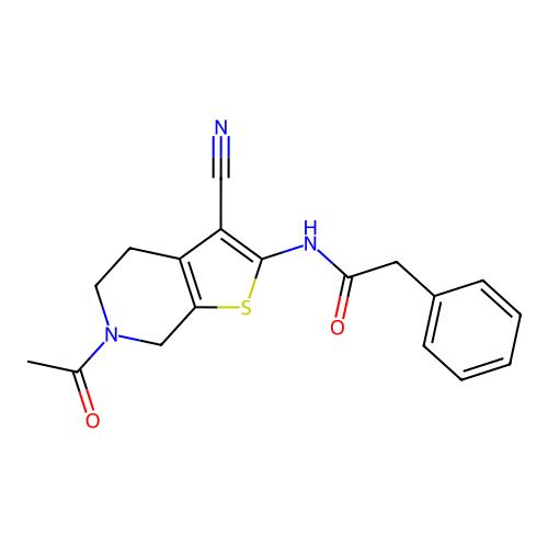 N-(6-acetyl-3-cyano-5,7-dihydro-4H-thieno[2,3-c]pyridin-2-yl)-2-phenylacetamide structure