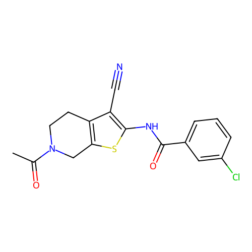 N-(6-acetyl-3-cyano-5,7-dihydro-4H-thieno[2,3-c]pyridin-2-yl)-3-chlorobenzamide structure