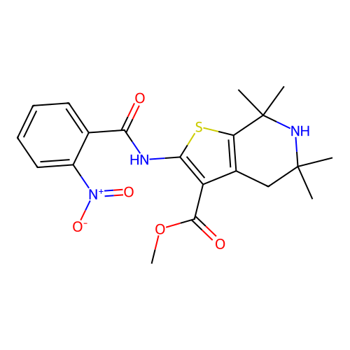 methyl 5,5,7,7-tetramethyl-2-(2-nitrobenzamido)-4,5,6,7-tetrahydrothieno[2,3-c]pyridine-3-carboxylate structure