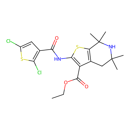 ethyl 2-(2,5-dichlorothiophene-3-amido)-5,5,7,7-tetramethyl-4H,5H,6H,7H-thieno[2,3-c]pyridine-3-carboxylate structure