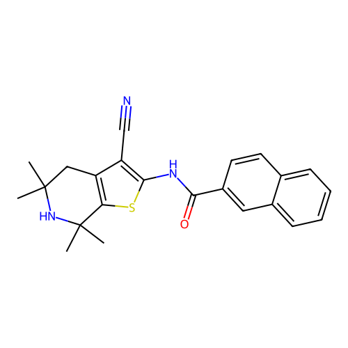 N-(3-cyano-5,5,7,7-tetramethyl-4,5,6,7-tetrahydrothieno[2,3-c]pyridin-2-yl)-2-naphthamide structure