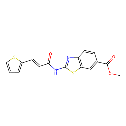 (E)-methyl 2-(3-(thiophen-2-yl)acrylamido)benzo[d]thiazole-6-carboxylate structure