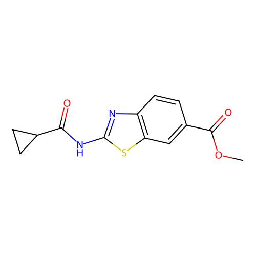 Methyl 2-(cyclopropanecarbonylamino)-1,3-benzothiazole-6-carboxylate structure