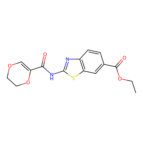 Ethyl 2-(5,6-dihydro-1,4-dioxine-2-carboxamido)benzo[d]thiazole-6-carboxylate structure