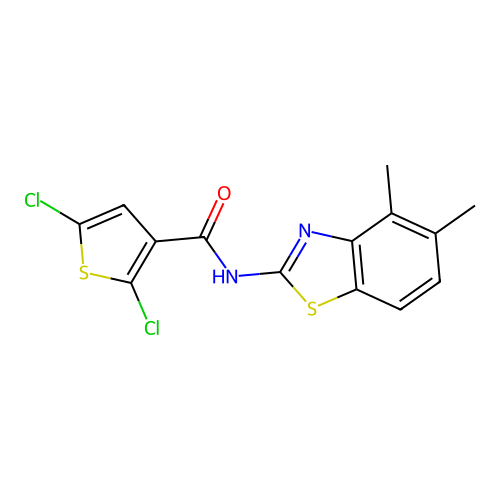 2,5-dichloro-N-(4,5-dimethyl-1,3-benzothiazol-2-yl)thiophene-3-carboxamide structure